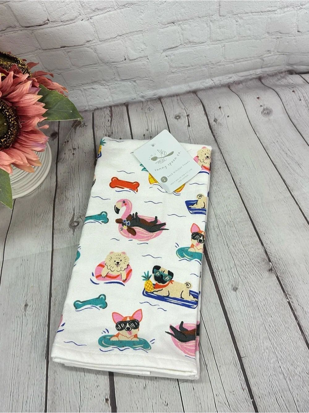 White Novelty Dog Print Kitchen Towel